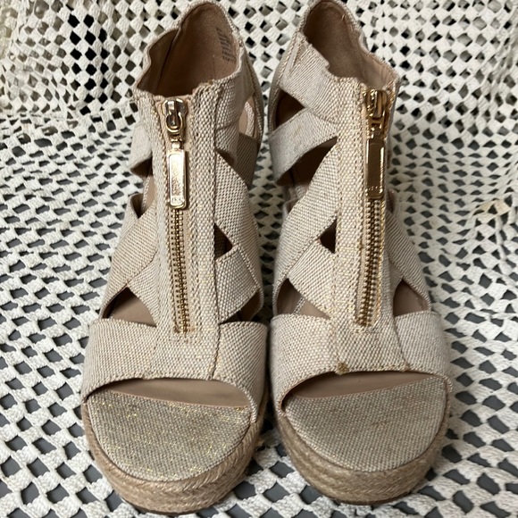 a new day Shoes - a new day  Beige Wedge Sandals with Gold Zipper